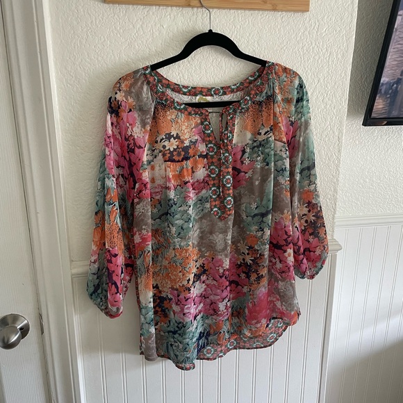 fig and flower Tops - Fig and Flower Vibrant Floral Blouse
